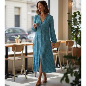 The Fifth Label Zone Long Sleeve Midi Dress Blue Check